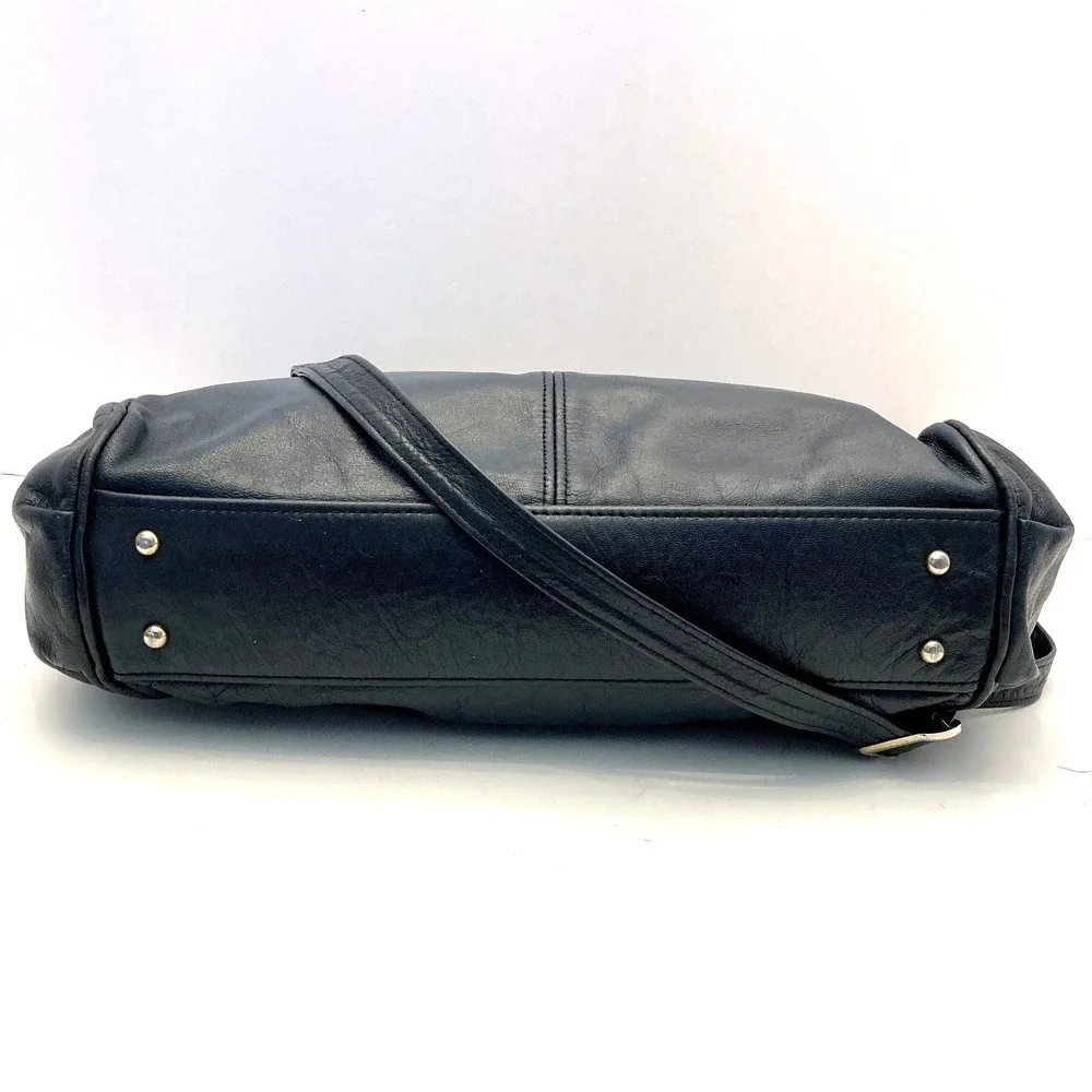 Vtg SAS Shoulder Bag Navy Blue Leather Purse Hand Sewn Made USA‎ Pockets - Picture 3 of 13